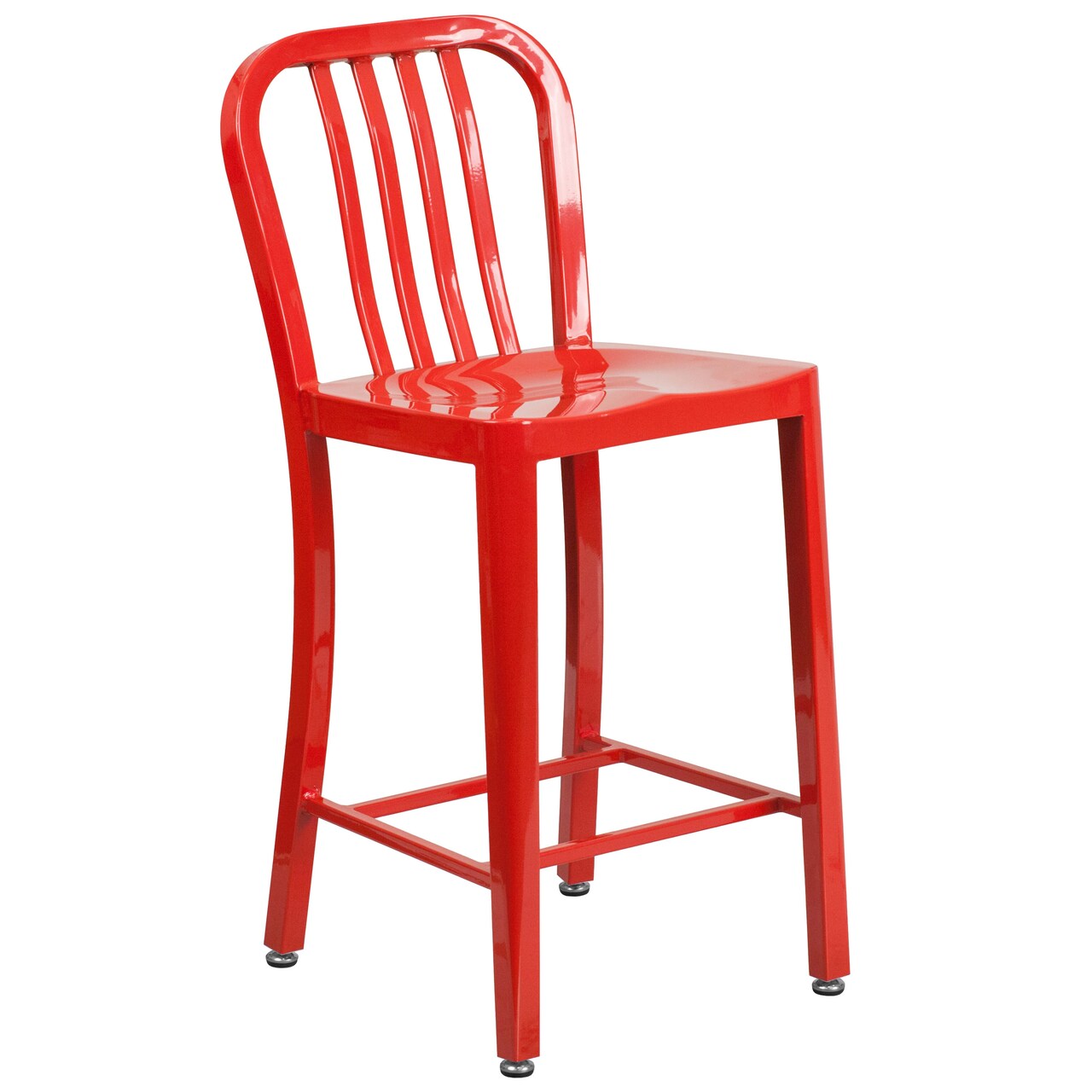 Merrick Lane Santorini Galvanized Steel Indoor/Outdoor Counter Bar Stool With Slatted Back And Powder Coated Finish